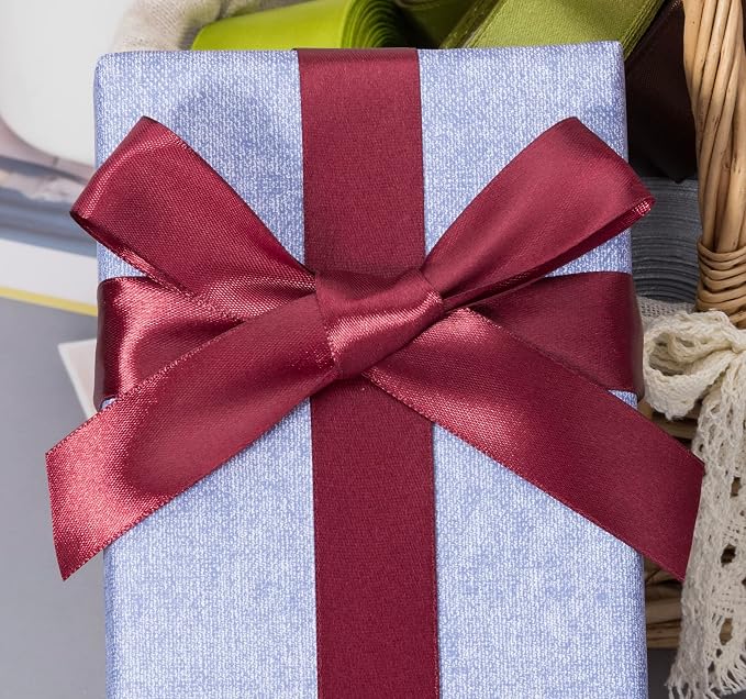 1 Inch Wine Red Solid Satin Ribbon, 50 Yards Craft Fabric Ribbon - Image 5