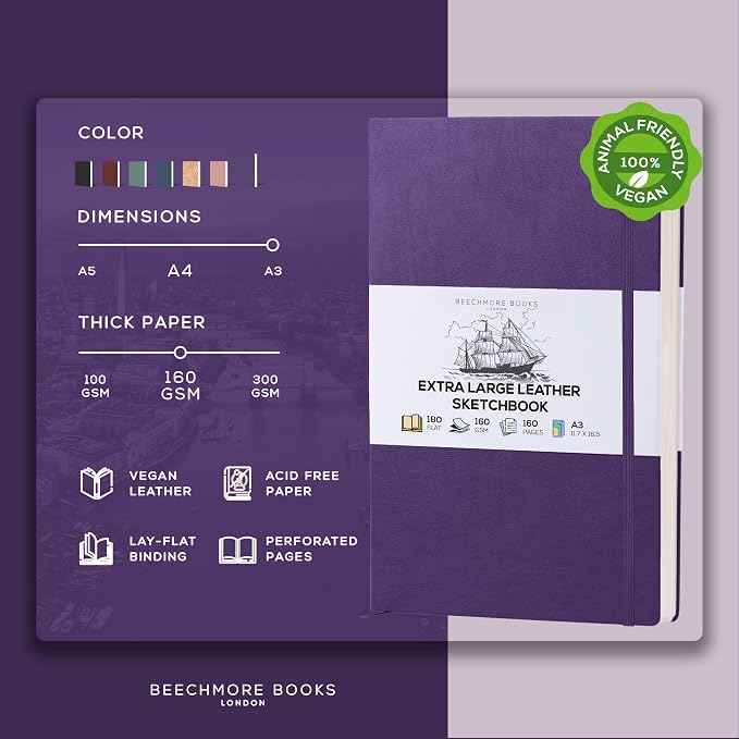 Beechmore Books A3 Sketchbook – 11.7x16.5 Premium Vegan Leather Bound Extra - Image 2