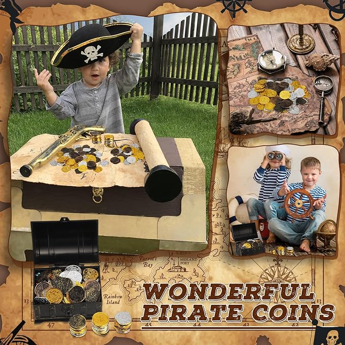 Hanaive 100 Pcs Pirate Coins Plastic Coins Kids Fake Play Coins Replica Spanish - Image 5