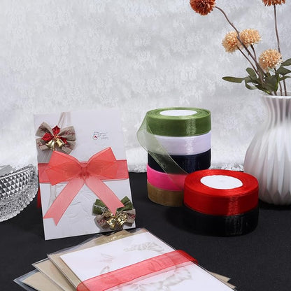 Gold Ribbon for Gift Wrapping, 1 inch 50Yard Sheer Organza Ribbon for Flower - Image 6