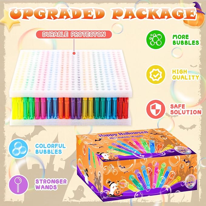 200 Piece Halloween Party Favor Bubbles, Halloween Bubble Wands Bulk - Image 2
