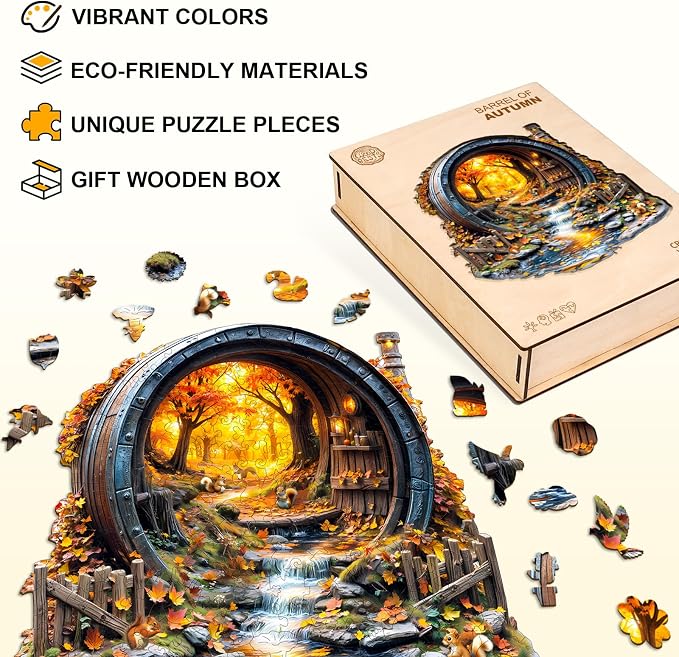 Wooden Puzzles for Adults, Barrel of Autumn Puzzles, Wood Adult Puzzle - Image 8