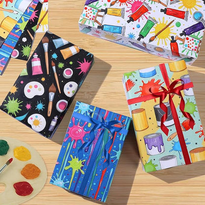 Pineraap 12 Sheets Art Wrapping Paper, Painting Palette Brushes Paint Design - Image 8