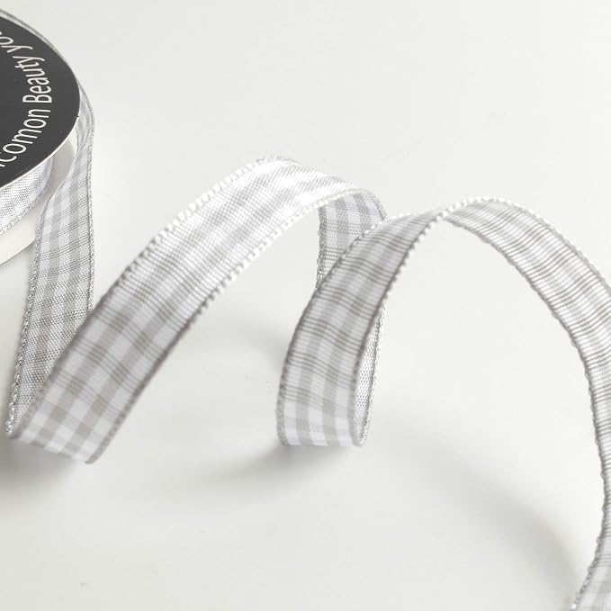 Gray Gingham Plaid Checked Ribbon 25 Yards Each Roll 100% Polyester - Image 7