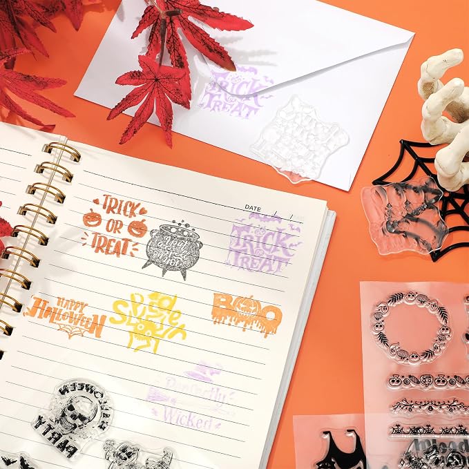 Whaline 5 Sheets Halloween Clear Stamps Gnome Pumpkin Spider Silicone - Image 5