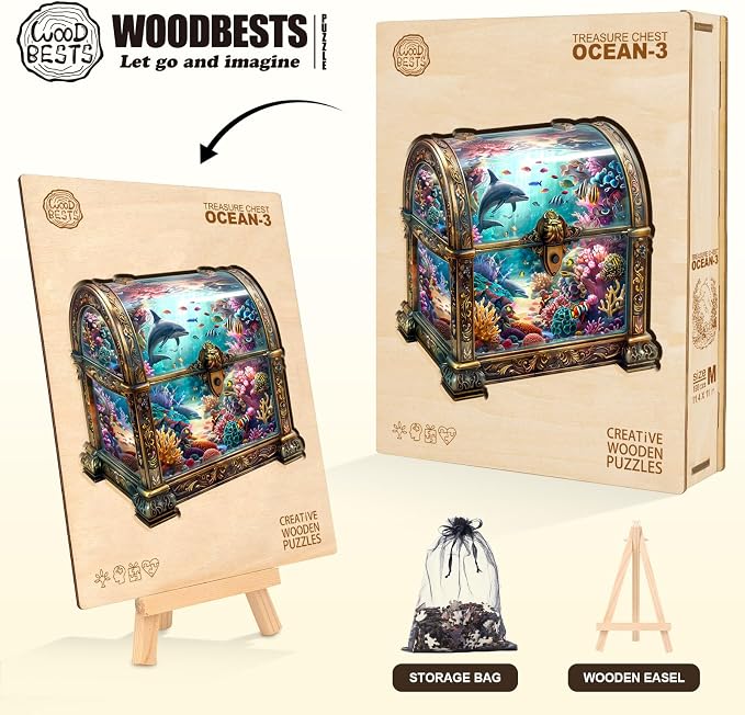 Wooden Puzzles for Adults, Treasure Chest Ocean Wooden Jigsaw Puzzle Unique - Image 5