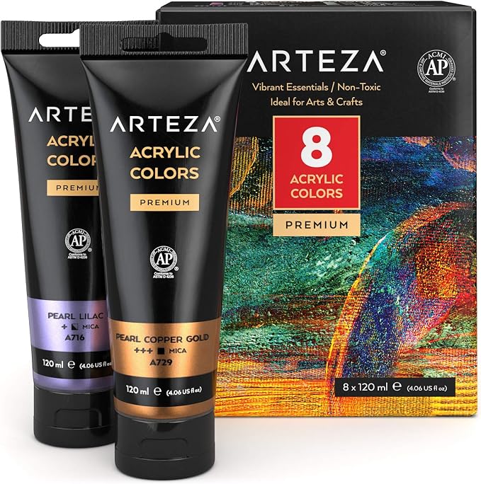 Arteza Metallic Acrylic Paint, Rich Pigments, Non Fading, Non Toxic Paints by ARTEZA