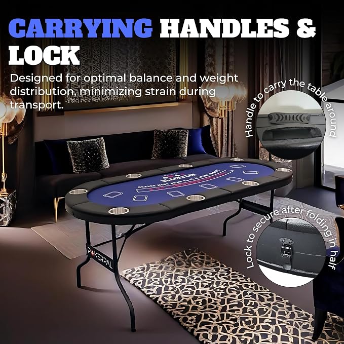 8 Player Poker Table with 2 Interchangeable Game mats, Texas Holdem Poker and - Image 5
