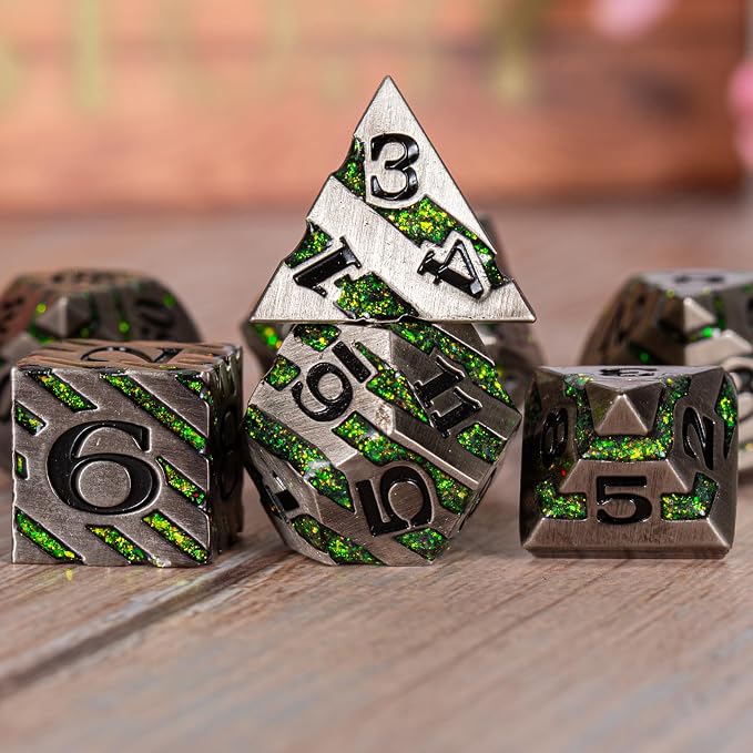Stripe Metal Dice Set D&D, RPG Polyhedral Dice Set - Image 3