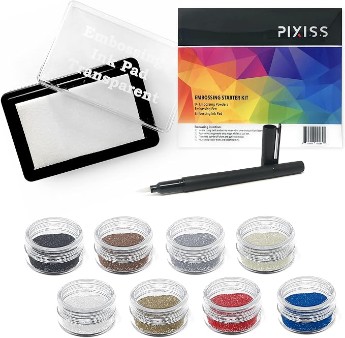 Embossing Kit, Embossing Ink Pad, 8X 10ml Embossing Powders by PIXISS