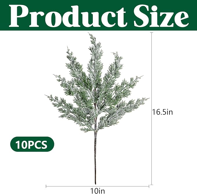 10 Packs 16.5" Artificial Christmas Snow Pine Branches, Snow Flocked Faux - Image 2