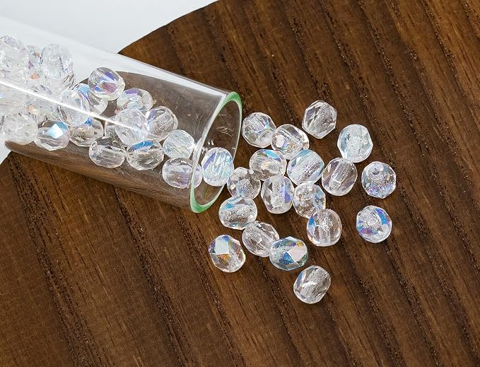 100 pcs of Faceted Fire Polished Pressed Czech Glass Beads 4mm, Crystal AB - Image 3