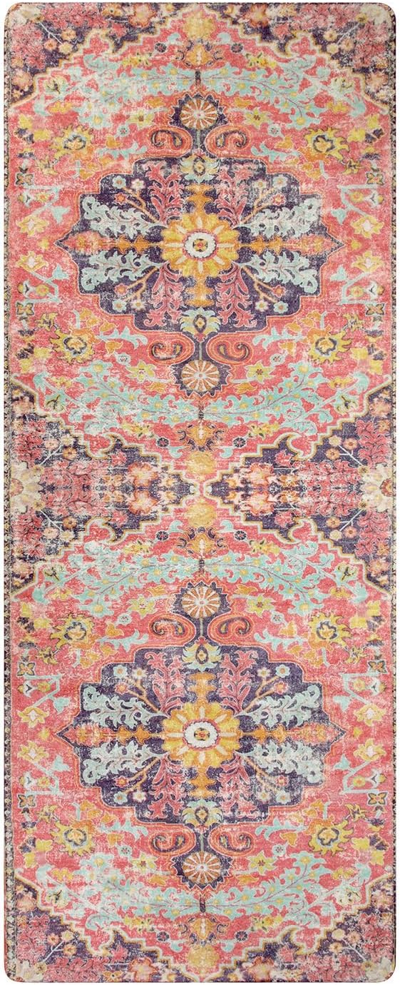 Lahome Bohemian Washable 2x5 Hot Pink Kitchen Runner Rug, Non Slip Bathroom - Image 9
