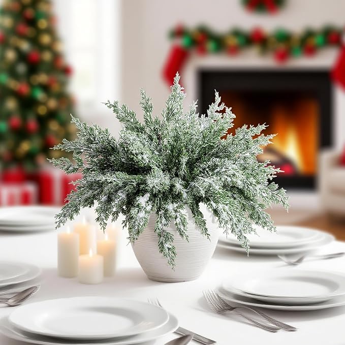 10 Packs 16.5" Artificial Christmas Snow Pine Branches, Snow Flocked Faux - Image 5