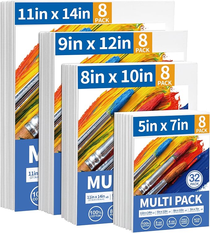 FIXSMITH Canvas Boards for Painting Multi Pack- 5x7, 100% Cotton Primed Canvas by FIXSMITH