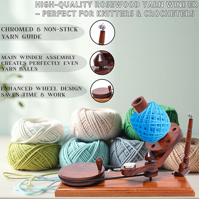 Bhartiya Handicrafts Rosewood Yarn Winder | Large Capacity 10 oz Wooden Yarn - Image 4
