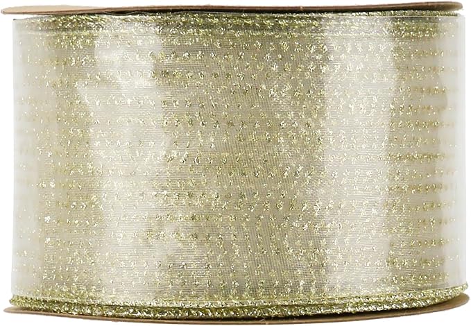 MEEDEE Glitter Gold Wired Ribbon 2.5 Inch Horizontal Stripes Polka Dot - Image 9