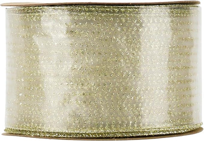 MEEDEE Glitter Gold Wired Ribbon 2.5 Inch Horizontal Stripes Polka Dot - Image 9