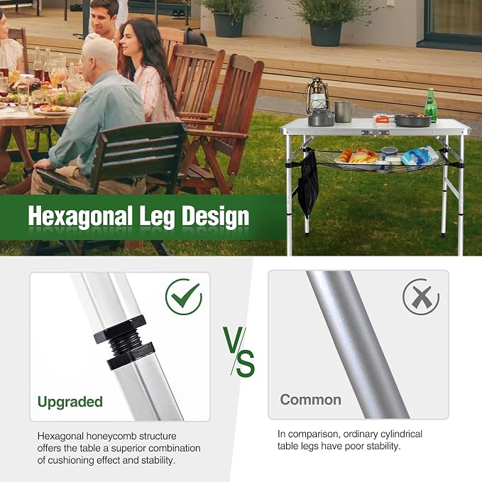 RedSwing Folding Table 3 Feet Adjustable Height, Lightweight and Portable - Image 6