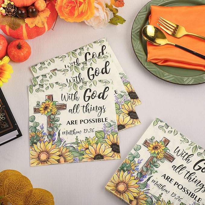 60 Pcs Sunflower Christian Cocktail Paper Napkins 6.5 x 6.5 Inches Disposable - Image 4