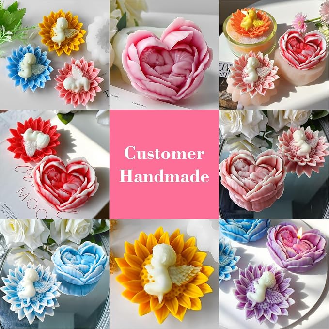 JDH 2PCS Flower Candle Molds, Heart Rose Candle Mold, 3D Angel Baby in - Image 5