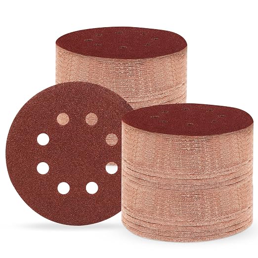5 Inch 8 Hole Sanding Discs, Round Aluminum Oxide Sand Paper Discs by Huopueit