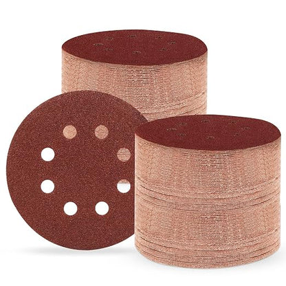5 Inch 8 Hole Sanding Discs, Round Aluminum Oxide Sand Paper Discs by Huopueit
