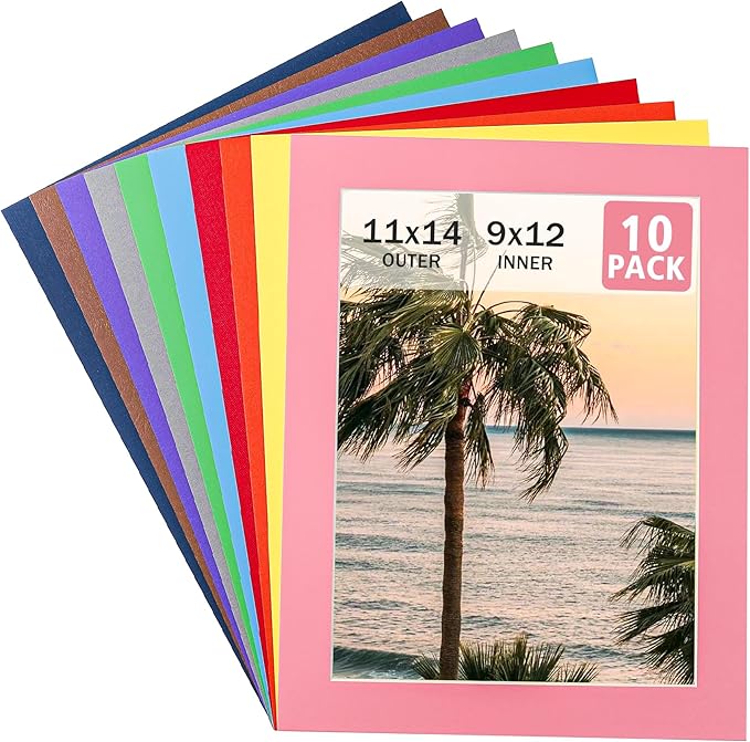 HOTUO 10 Pack Acid Free Colorful Picture Frame Mats, Pre-Cut 11x14 Picture Mats by HOTUO