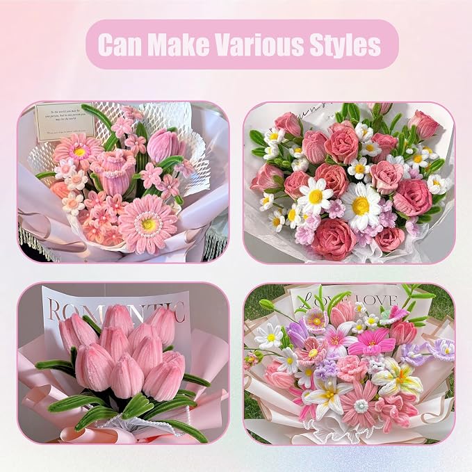 400 Pcs Pipe Cleaners Craft Set, 4 Assorted Pink Pipe Cleaners Bulk, Chenille - Image 5
