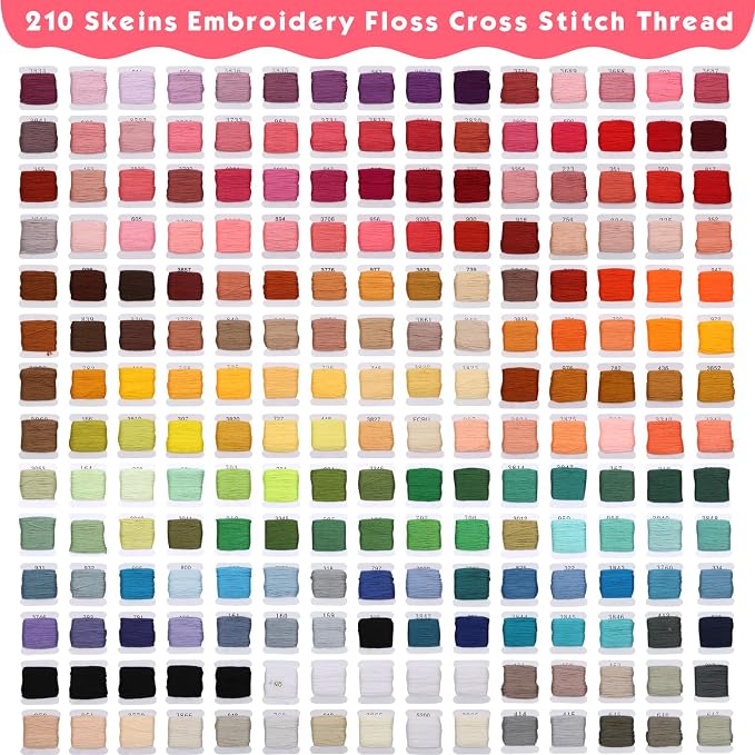 PAXCOO 276 Pack Embroidery Floss Thread Kit Including 210 Colors Cross Stitch - Image 2