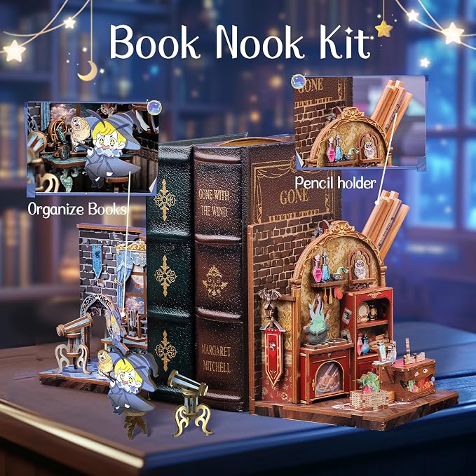 Cutefun 2Pcs Book Nook Kit, DIY 3D Wooden Puzzles - Image 2