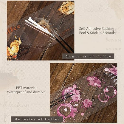 Memories of Coffee PET Tape Set, 6 Rolls Vintage Coffee Stain Stickers - Image 3