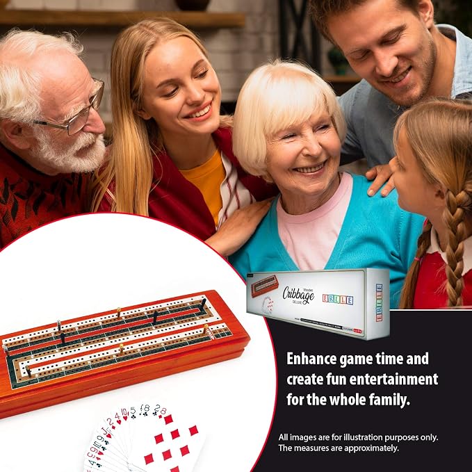 ERLLE - Wooden Cribbage Board Game Set, Continuous 3 Track Wooden Board - Image 4