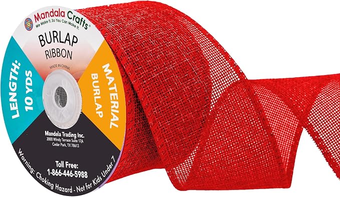 Mandala Crafts Red Burlap Ribbon 2.5 Inches Wide Jute Ribbons by MandalaCrafts