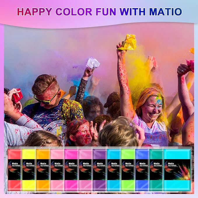 Matio Color Run Powder, 12 Pack 3.5oz/100g Each Natural Holi Powders Assorted - Image 6