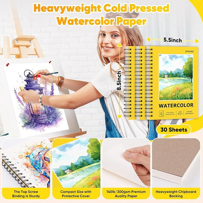 Watercolor Paper Pad, 5.5" x 8.5" Spiral Bound Art Sketch Book, Artist Water - Image 2