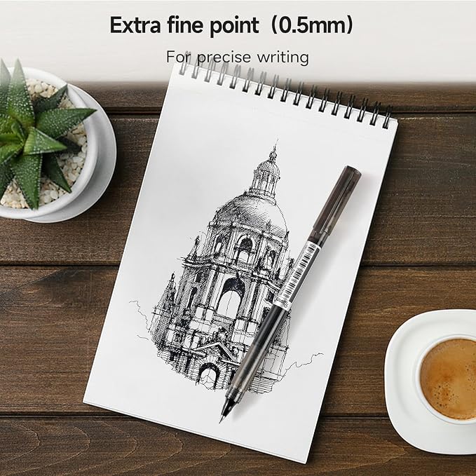 RIANCY Black Fine Point Gel Pens 12Pcs 0.5mm Gel Ballpoint Pens Black Liquid - Image 4