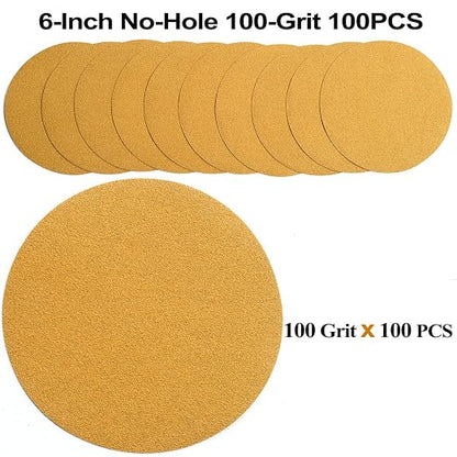 6-Inch No-Hole Hook and Loop Sanding Discs 100-Grit, Random Orbital Sandpaper - Image 2