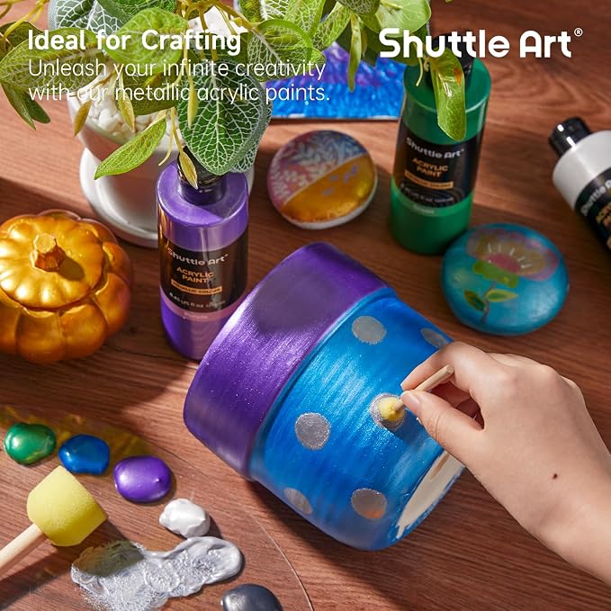 Shuttle Art 8 Colors Metallic Acrylic Paint, 250ml/8.45oz Bottles Acrylic Paint - Image 2
