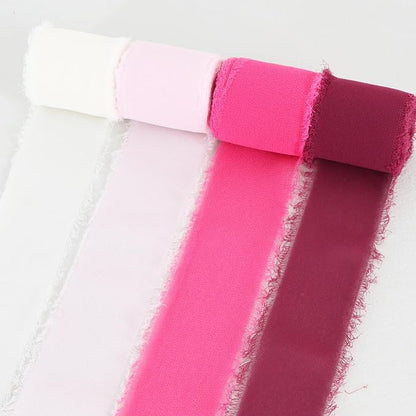 TONIFUL 4 Rolls Hot Pink Chiffon Ribbon Set 1 1/2 Inch 5.5 Yards Silk Fabric - Image 2