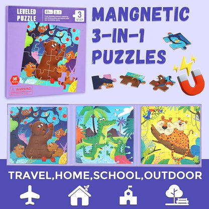 3 in 1 Toddlers Animal Magnetic Jigsaw Puzzle, Travel Puzzles - Image 3