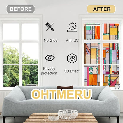 3D Stained Glass Window Privacy Film, Heat Control UV Blocking Static Cling - Image 2