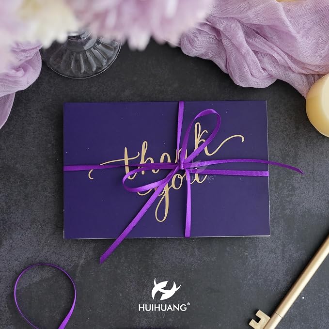 HUIHUANG Purple Ribbon 1/8 inches Solid Color Satin Ribbon100 Yards Double - Image 4