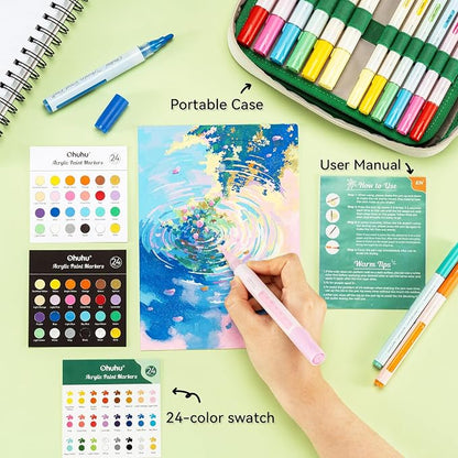 Ohuhu Acrylic Paint Markers, 48 Paint Pens Set of 24 Fine & 24 Round Tip in - Image 4