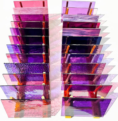 24 Sheets Shades of Purple Stained Glass Sheets, 6 X 4 inches Stained Glass by PALJOLLY