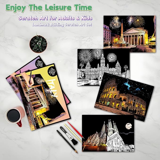 Scratch Art Painting Kit for Adults-8 Sheets A4 Rainbow Scratch Painting Paper - Image 8