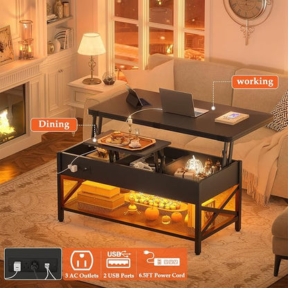 Aheaplus Coffee Table Lift Top Multi-Function Coffee Table Converts to Dining - Image 4
