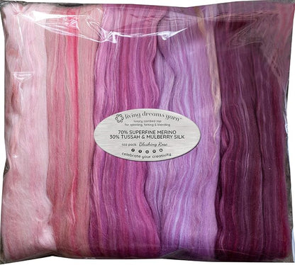 Merino Silk Luxe Tonal Designer Blend. Superfine Merino, Tussah Silk. Top Roving by LivingDreamsYarn