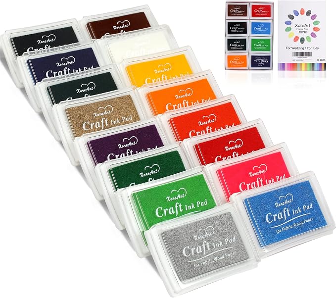 XoreArt Finger Ink Pads for Kids Washable Craft Ink Stamp Pads, 16 Color DIY by XoreArt