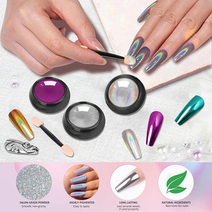 Gold Silver Chrome Nail Powder, 24 Colors White Pearl Unicorn Iridescent - Image 5